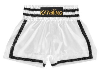 Kanong Plain Blank Muay Thai Shorts : KNS-140-White-Black
